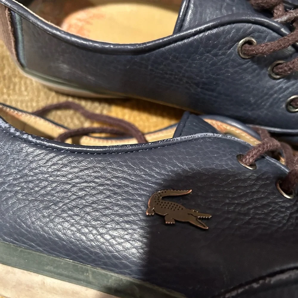 Lacoste Servin 8 Navy Blue Leather Boat Shoes Casual Loafers Men’s Size 9.5